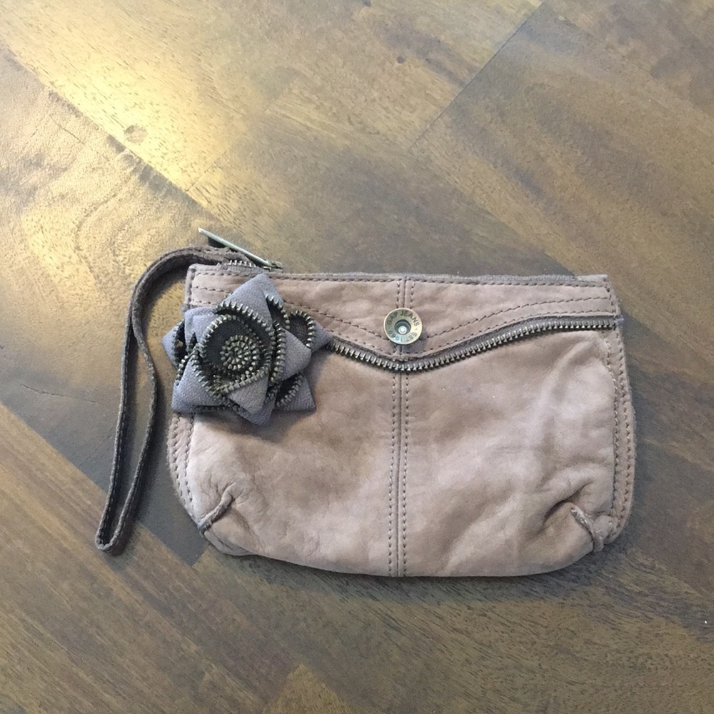 Gap Leather Wristlet with Zipper Flower Detail
